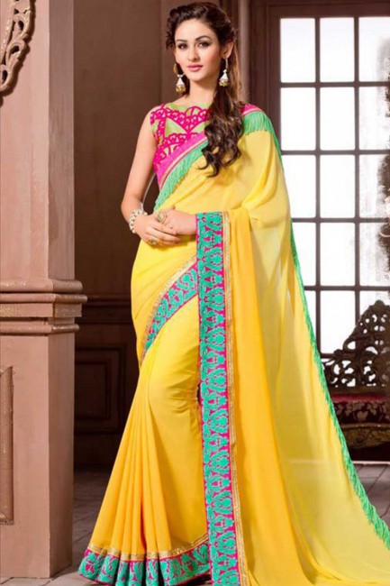 Enticing Yellow Georgette Saree