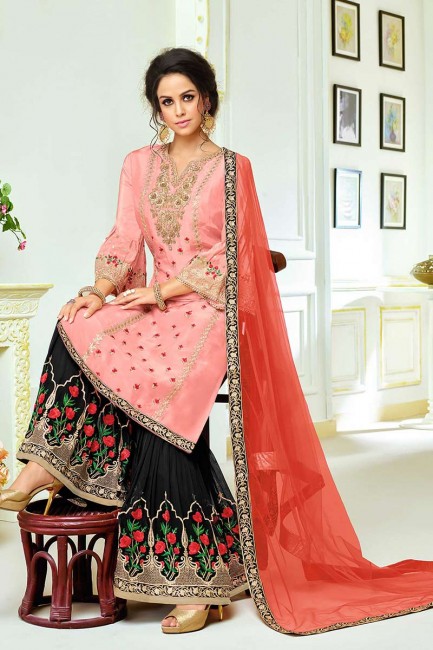 Designer Pink Upada Silk Palazzo Suit