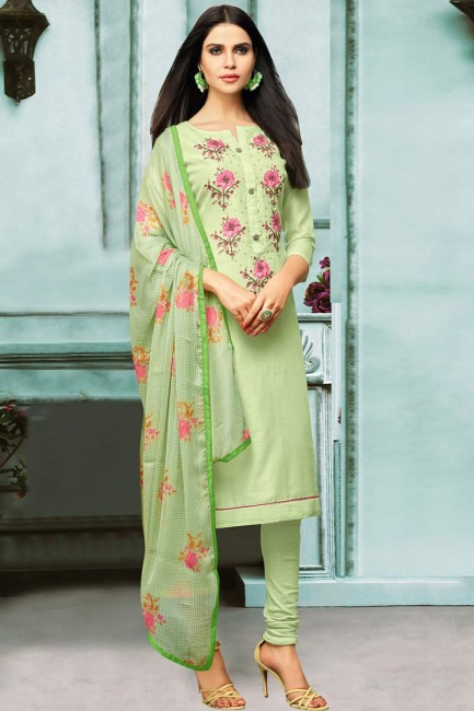 Latest Ethnic Light Green Chanderi Cotton Churidar Suit
