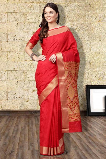 Designer Red Silk Blend saree