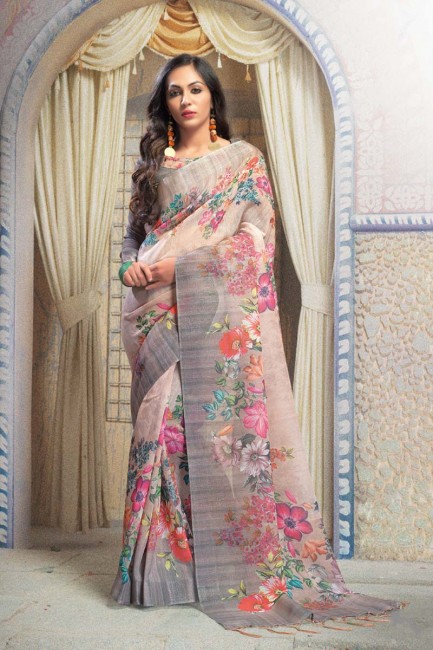 Fashionable Multi Color Pure Linen saree
