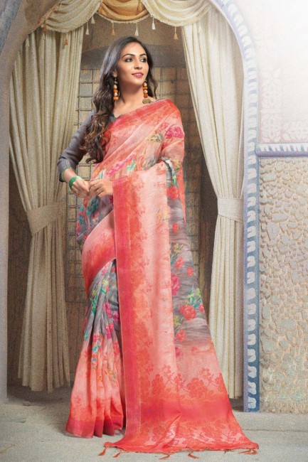 Fascinating Multi Color Pure Linen saree