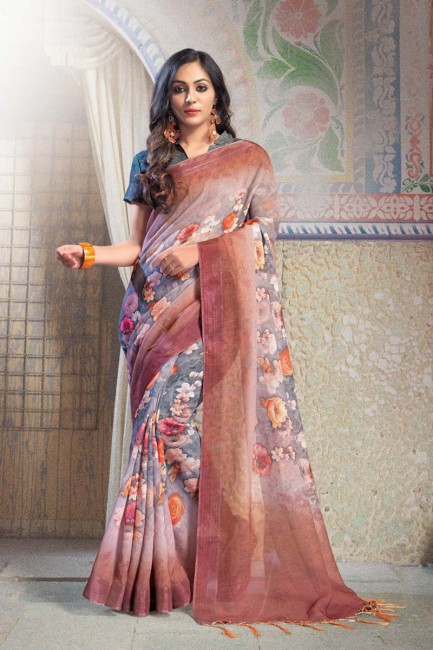 Designer Multi Color Pure Linen saree