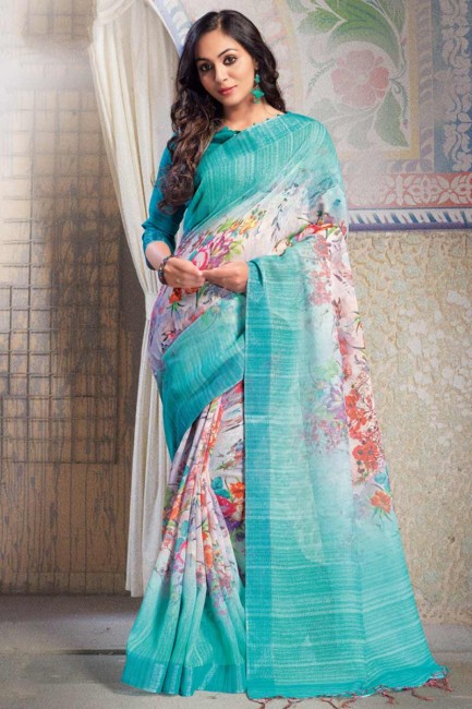 Elegant Multi Color Pure Linen saree