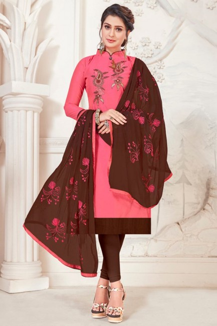 Pink Modal Silk Churidar Suit