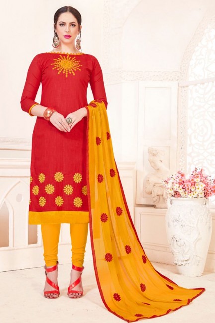 Delicate Red South Cottan Churidar Suit