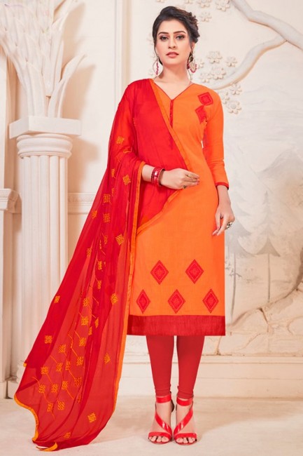 Latest Orange South Cottan Churidar Suit