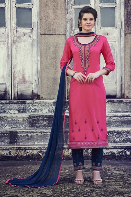 Ravishing Pink Cotton Churidar Suit