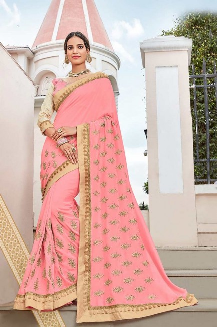 Classy Pink Twon Tone Art Silk saree