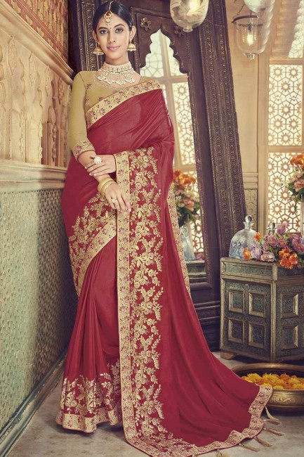 Glorious maroon Silk saree