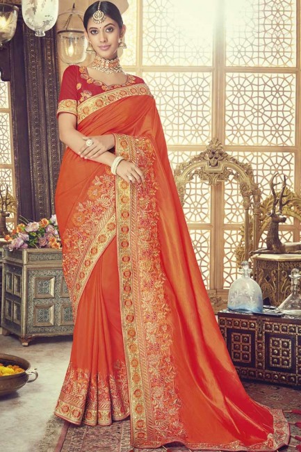 Latest Ethnic Orange Silk saree