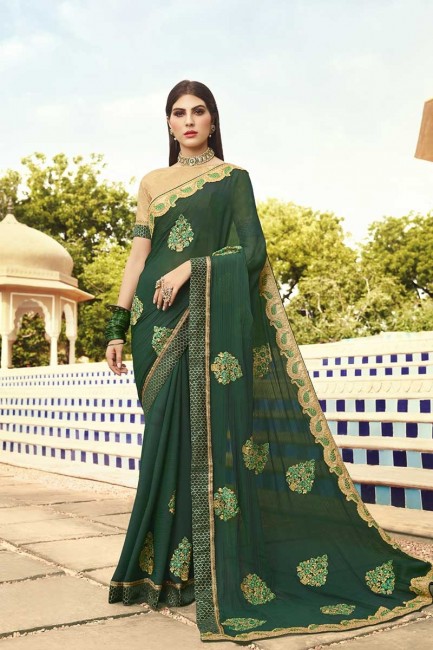Fascinating Forest Green Georgette saree