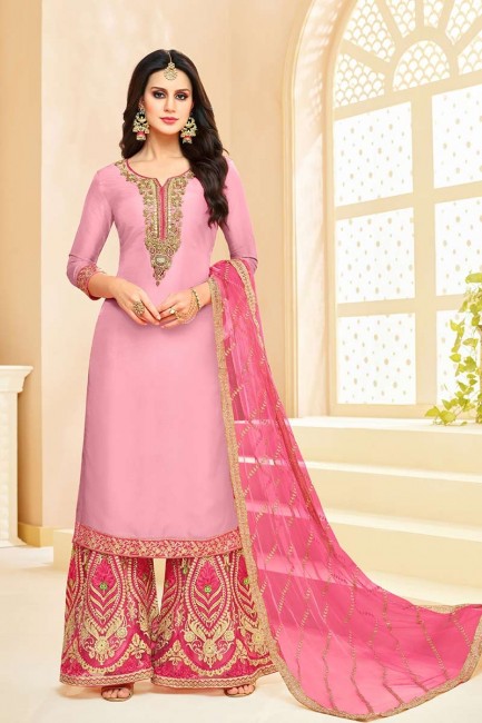 Beautiful Pink Upada Silk Palazzo Suit
