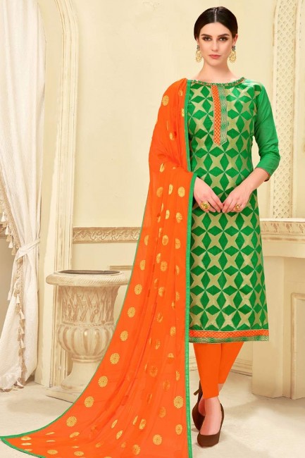 Indian Ethnic GREEN BANARASI SILK Churidar Suit