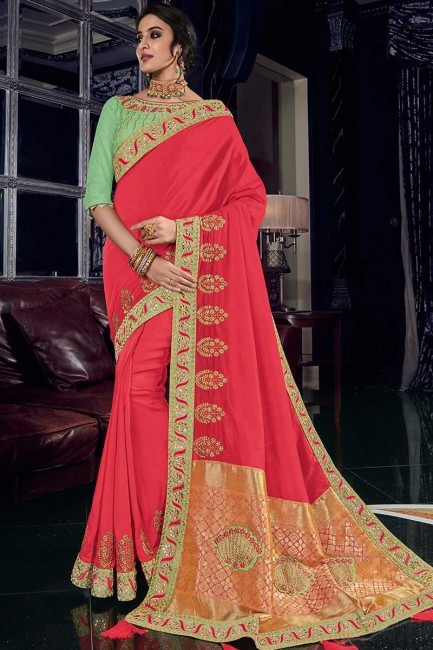 Gorgeous red silk fabrics saree