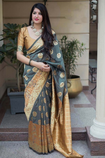 Opulent Grey Banarasi Silk saree