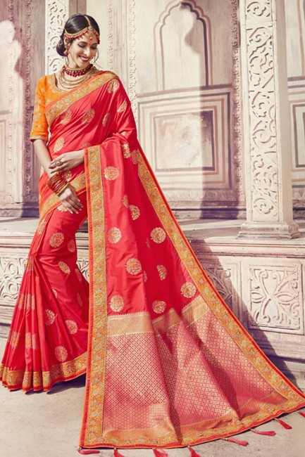 Stylish Red Heavy Banarasi Silk saree