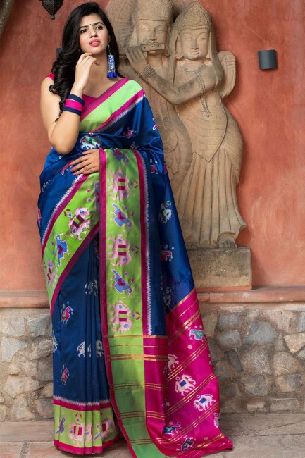 Silk Saree with Weaving in Royal blue