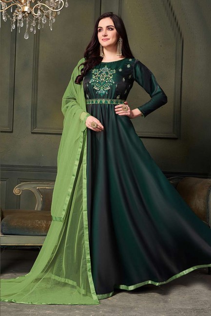 Forest Green Heavy Satin Silk Anarkali Suit