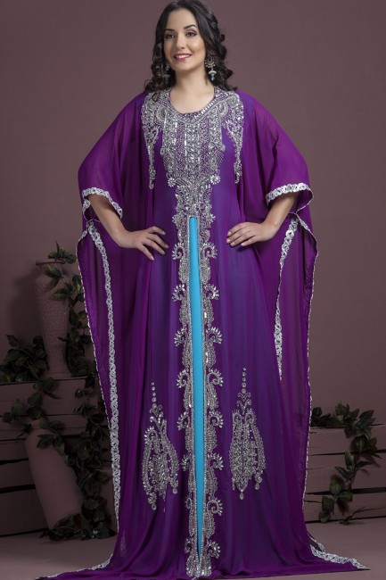 Purple,blue Crepe and georgette Abaya Kaftan