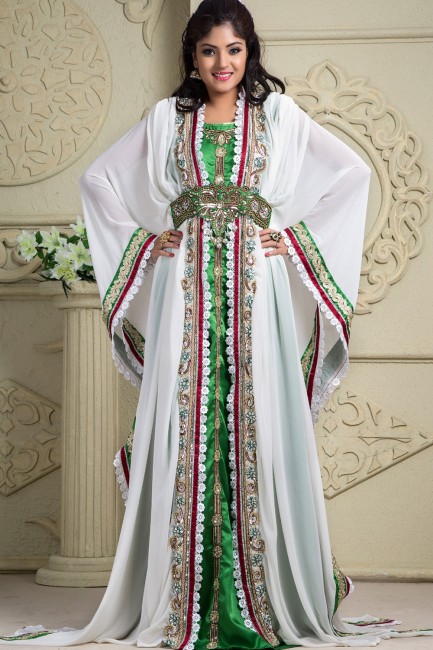 Green,white Crepe,georgette and silk Abaya Kaftan
