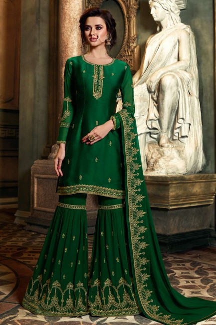 Dazzling Green Satin Georgette Palazzo Suit