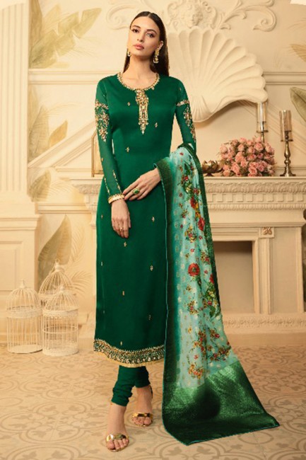 Stunning Green Satin Georgette Palazzo Suit
