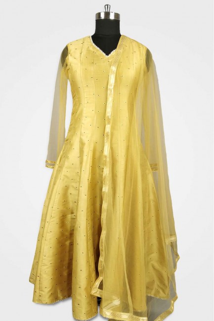 Golden Silk Anarkali Suit with dupatta