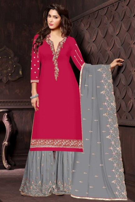 Latest Red Satin Georgette Palazzo Suit