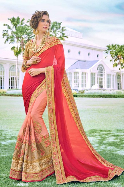 Red With Pink Georgete saree