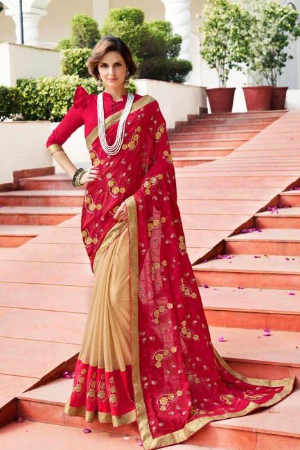 Red & Cream Art Silk saree