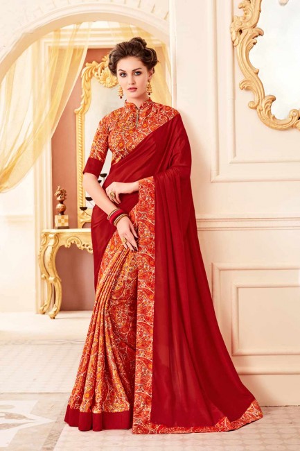 Contemporary Red Art Silk saree