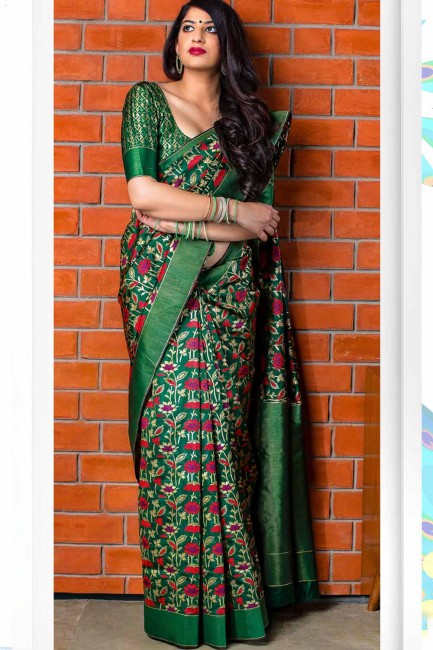 Dazzling Green Banarasi Silk saree