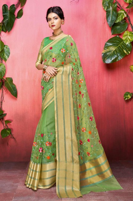 Elegant Green Orgenza Silk saree