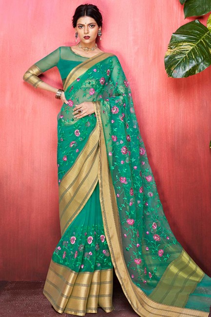 Stylish Green Orgenza Silk saree