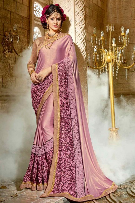 Dazzling Two Tone Pink synthatic silk saree