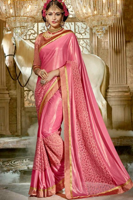 Fascinating Two Tone Pink synthatic silk saree