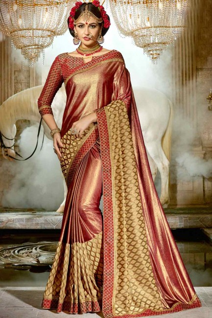 Two Tone Maroon synthatic silk saree