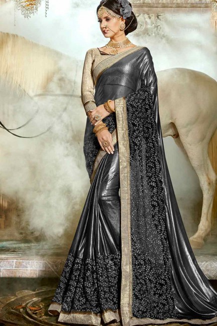 Two Tone Black synthatic silk saree