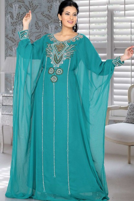 Turquoise blue Georgette Abaya Kaftan