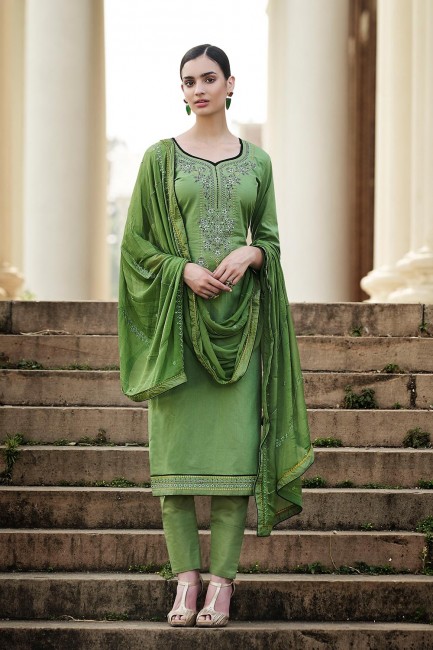 Green Cotton Churidar Suits in Cotton
