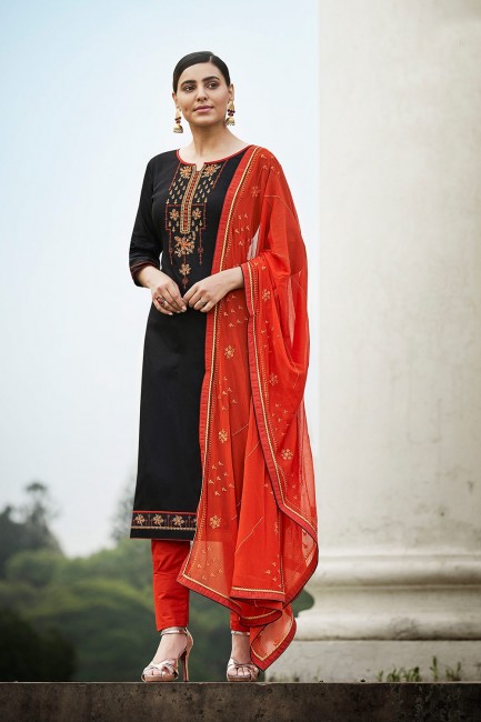 Stylish Black Churidar Suits in Cotton with Cotton