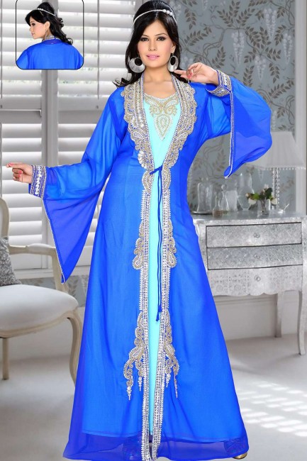 Royal blue & sky blue Georgette Abaya Kaftan