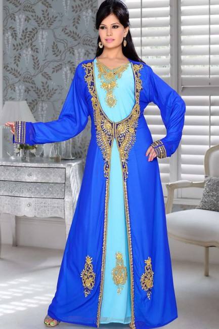 Royal blue & sky blue  Georgette Abaya Kaftan
