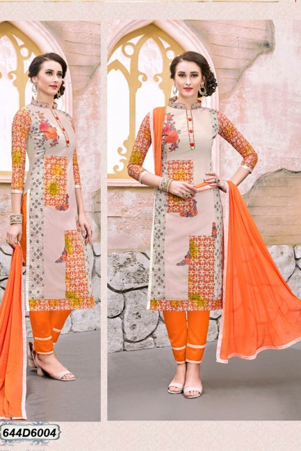 Latest Ethnic Beige color Chanderi Churidar Suit