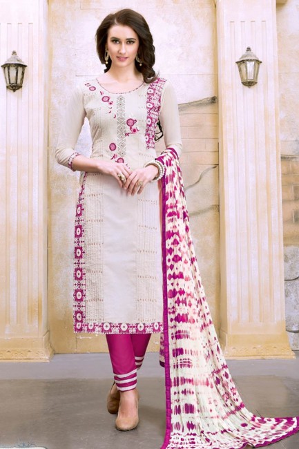Cream color Chanderi Churidar Suit