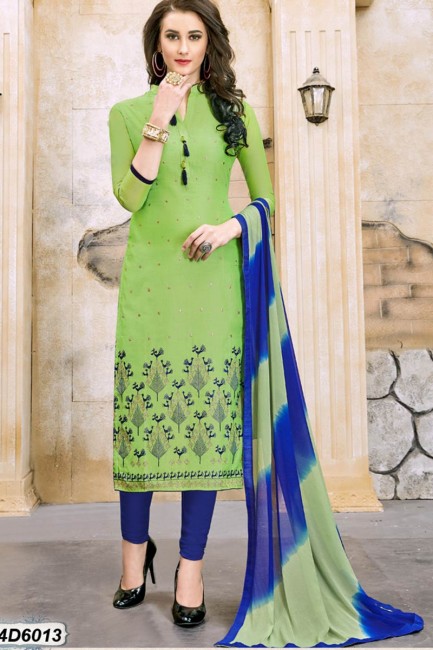 Dazzling Green color Chanderi Churidar Suit