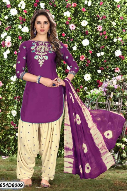 Glorious Purple Cotton Satin Patiala suit