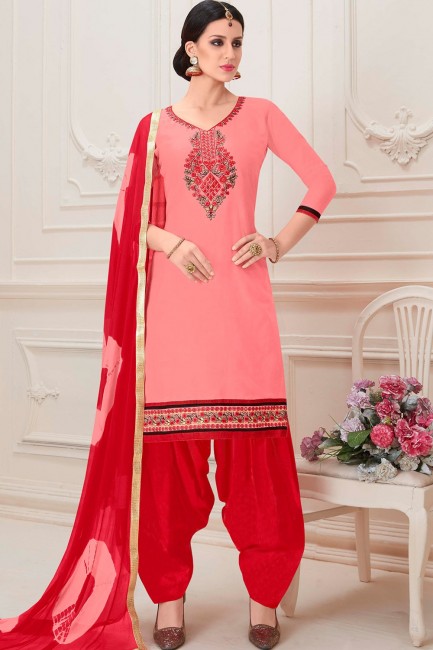 Peach Patiala Suits in Cotton