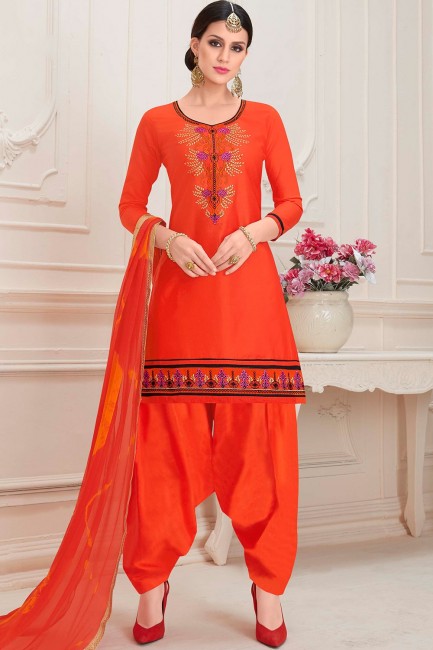 Light Red Patiala Suits in Cotton